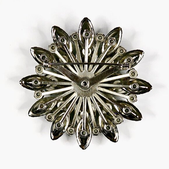 Celebrity Gray Cabochon & AB Rhinestones Brooch Earrings Set Vintage Jewelry - Picture 5 of 7